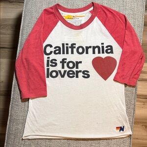 RARE VTG Aviator Nation‎ California Is For Lovers Raglan 3/4 Sleeve Red white M